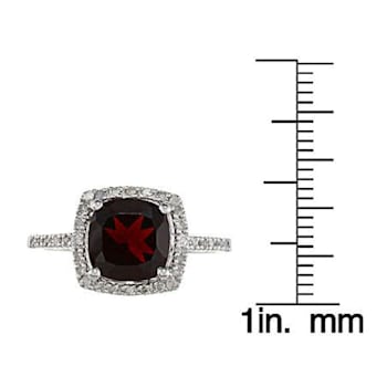 10k White Gold Cushion Garnet and Diamond Halo Ring