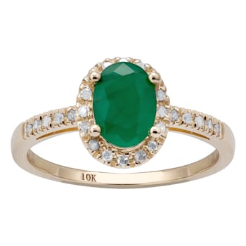 10k Yellow Gold Oval Emerald and Diamond Halo Ring