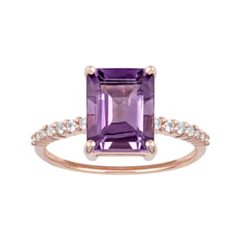 10k Rose Gold Emerald-Cut Amethyst and White Topaz Ring