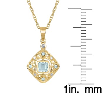 10k Yellow Gold Vintage Style Blue Topaz and Diamond Pendant With Chain