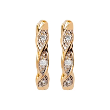 10K Yellow Gold Braided Diamond Huggie Hoop Earrings