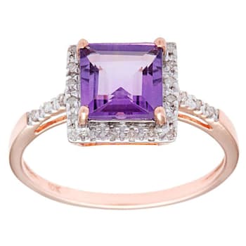 10k Rose Gold Square Amethyst and Diamond Halo Ring