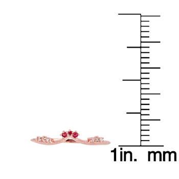 10k Rose Gold Curved Genuine Ruby and Diamond Band Guard