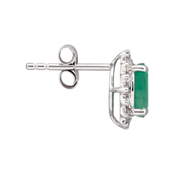 10K White Gold Emerald and Diamond Halo Earrings