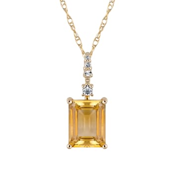 10k Yellow Gold Genuine Emerald Cut Citrine and White Topaz Pendant With Chain