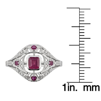 10k White Gold Vintage Style Genuine Ruby and Diamond Ring