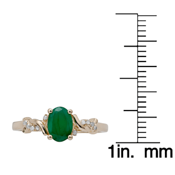 10k Yellow Gold Oval Emerald and Braided Diamond Accent Ring