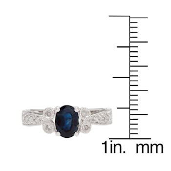 10k White Gold Vintage Style Oval Sapphire and Diamond Ring