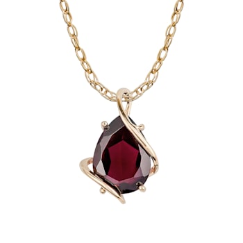 10k Yellow Gold Genuine Pear-shape Garnet Teardrop Pendant With Chain