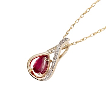 10k Yellow Gold Genuine Pear-shape Ruby and Diamond Halo Drop Pendant
With Chain