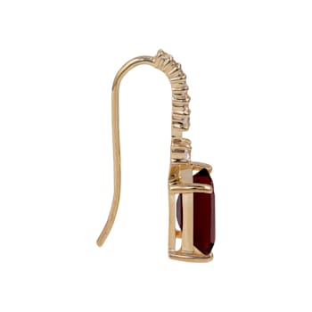 10K Yellow Gold Rectangular Octagonal Garnet and White Topaz Dangle Earrings
