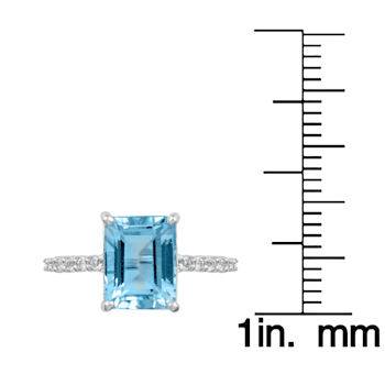 10k White Gold Emerald-Cut Blue Topaz and White Topaz Ring