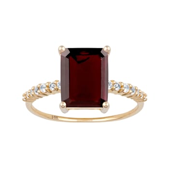 10K Yellow Gold Rectangular Octagonal Garnet and White Topaz Ring