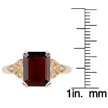 10k Yellow Gold Vintage Style Genuine Emerald-Cut Garnet and Diamond Ring