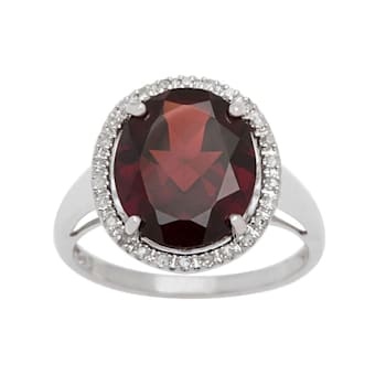 10k White Gold 3.50ct Oval Garnet and Diamond Halo Ring
