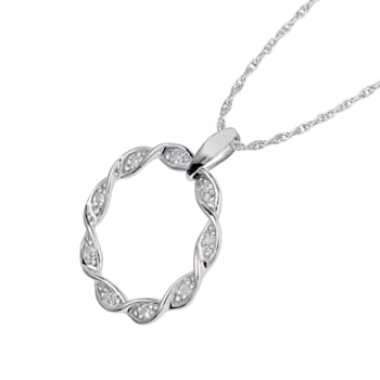 10k White Gold Braided Circle Diamond Pendant With Chain