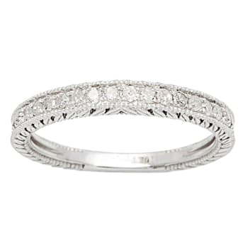 10k WhiteGold Vintage-Style Engraved Diamond Wedding Band 1/5 cttw, H-I, I1-I2