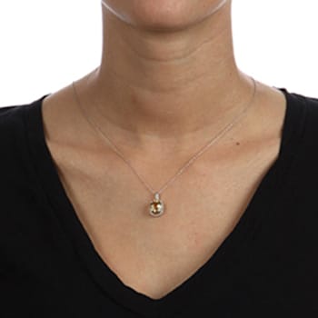 10k White Gold Oval Citrine and Diamond Halo Pendant With Chain
