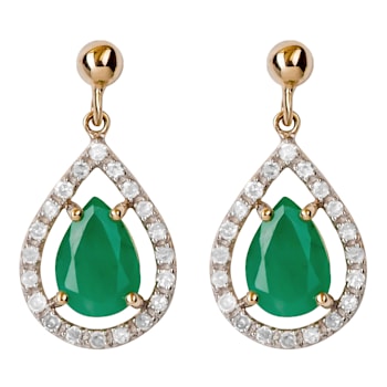 10K Yellow Gold Emerald and Diamond Halo Earrings
