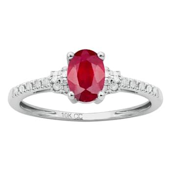 10k White Gold Oval Ruby and Diamond Ring