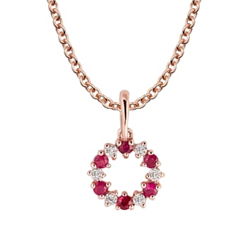 10k Rose Gold Genuine Ruby and White Topaz Petite Circle Pendant With Chain