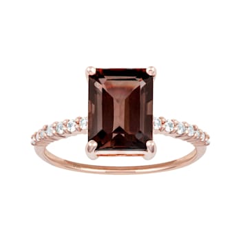10k Rose Gold Emerald-Cut Smoky Quartz and White Topaz Ring