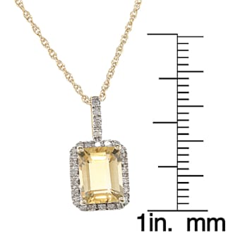 10k Yellow Gold Emerald-Cut Citrine and Diamond Halo Pendant With Chain