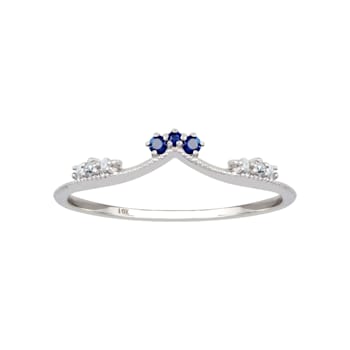 10k White Gold Curved Genuine Sapphire and Diamond Band Guard