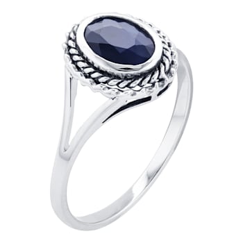 10k White Gold Genuine Oval Sapphire Split Shank Ring