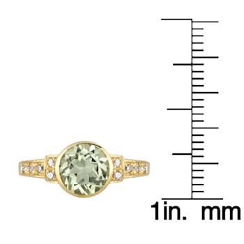 10k Yellow Gold Vintage Style Genuine Round Prasiolite and Diamond Ring