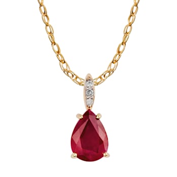 10k Yellow Gold Genuine Pear-Shape Ruby and Diamond Teardrop Pendant
With Chain