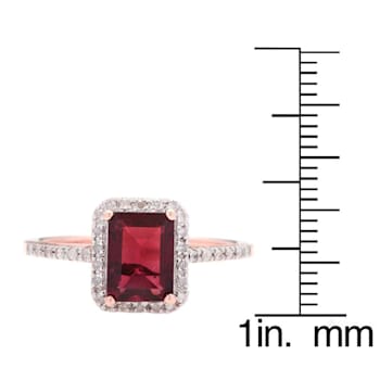 10k Rose Gold Emerald-Cut Garnet and Diamond Halo Ring