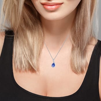 10k White Gold Genuine Pear-Shape Tanzanite and Diamond Drop Pendant
With Chain