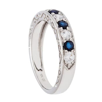 10k White Gold Sapphire and White Sapphire Vintage Style Anniversary
Wedding Band