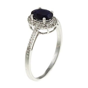 10k White Gold Oval Sapphire and Diamond Halo Ring