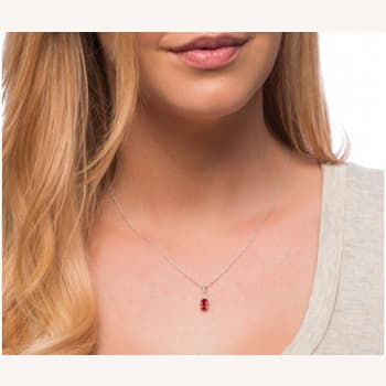 10k White Gold Oval Ruby and Diamond Pendant With Chain