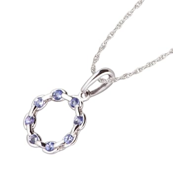 10k White Gold Genuine Round Tanzanite Circle Pendant With Chain