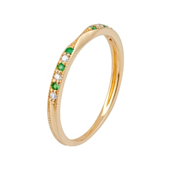 10k Yellow Gold Vintage Style Emerald and Diamond Stackable Band