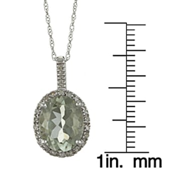 10k White Gold Oval Prasiolite and Diamond Halo Pendant With Chain