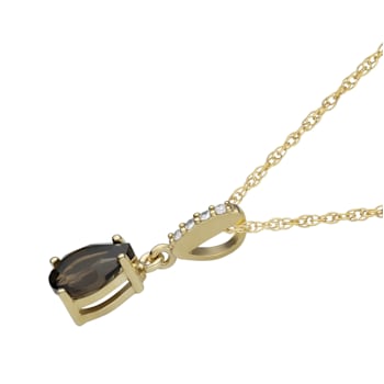 10k Yellow Gold Genuine Pear-Shape Smoky Quartz and Diamond Drop Pendant
With Chain