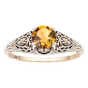 10k Yellow Gold Vintage Style Genuine Round Citrine Scroll Ring