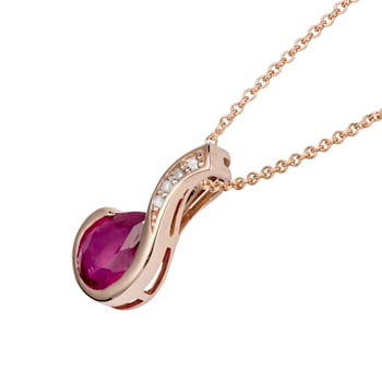 10k Rose Gold Genuine Pear-Shape Ruby and Diamond Drop Pendant With Chain