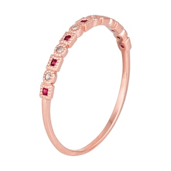 10k Rose Gold Vintage Style Ruby and Diamond Petite Stackable Band