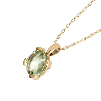 10k Yellow Gold Genuine Round Prasiolite Pendant With Chain