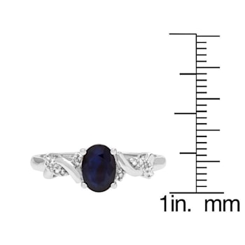 10k White Gold Oval Sapphire and Braided Diamond Accent Ring