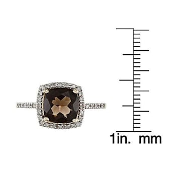 10k Yellow Gold Cushion Smoky Quartz and Diamond Halo Ring