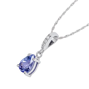 10k White Gold Genuine Pear-Shape Tanzanite and Diamond Drop Pendant
With Chain