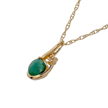 10k Yellow Gold Genuine Round Emerald Pendant With Chain