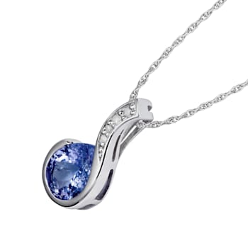 10k White Gold Genuine Pear-Shape Tanzanite and Diamond Drop Pendant
With Chain