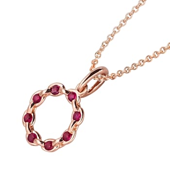 10k Rose Gold Genuine Round Ruby Circle Pendant With Chain